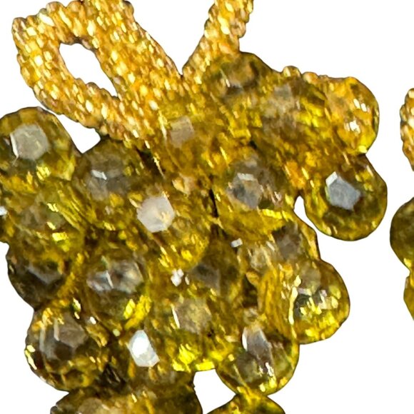 Vintage Handmade Beaded Grape Cluster  Ornaments Gold & Yellow Decorations - Picture 2 of 3